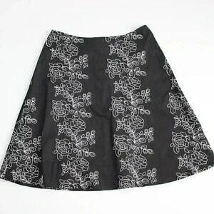 Poetry Clothing Black White Embroidered Floral A-Line Skirt - Size Small